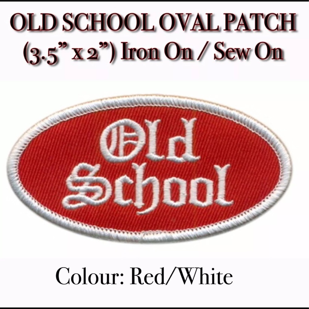 Old School Oval Patch IRON ON - SEW ON RED/WHITE